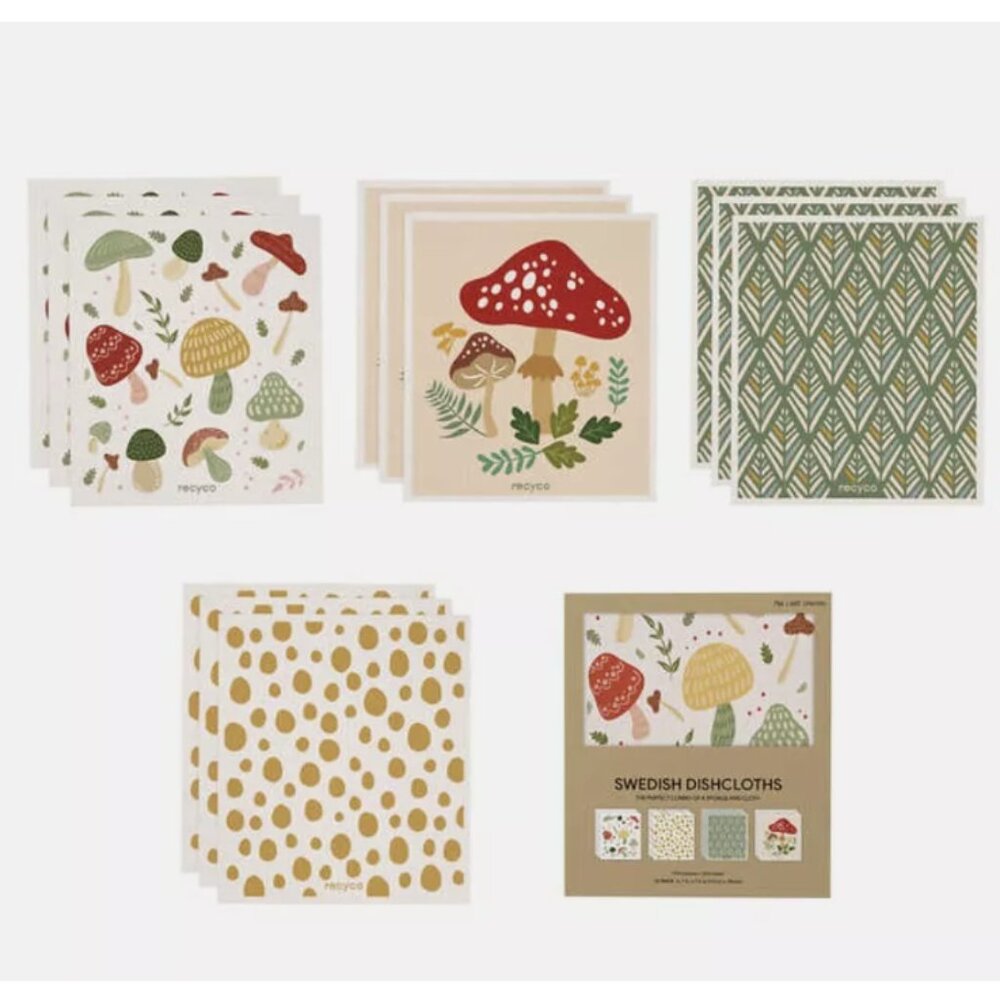 Swedish Dishcloth 12-piece Set-mushroom patterns